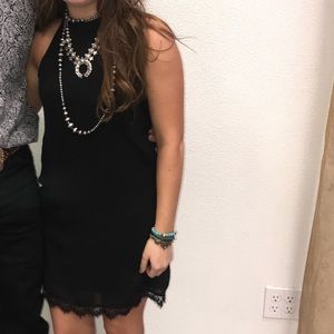 Fantasist Women Halter Neck Lace Trim Casual Dress